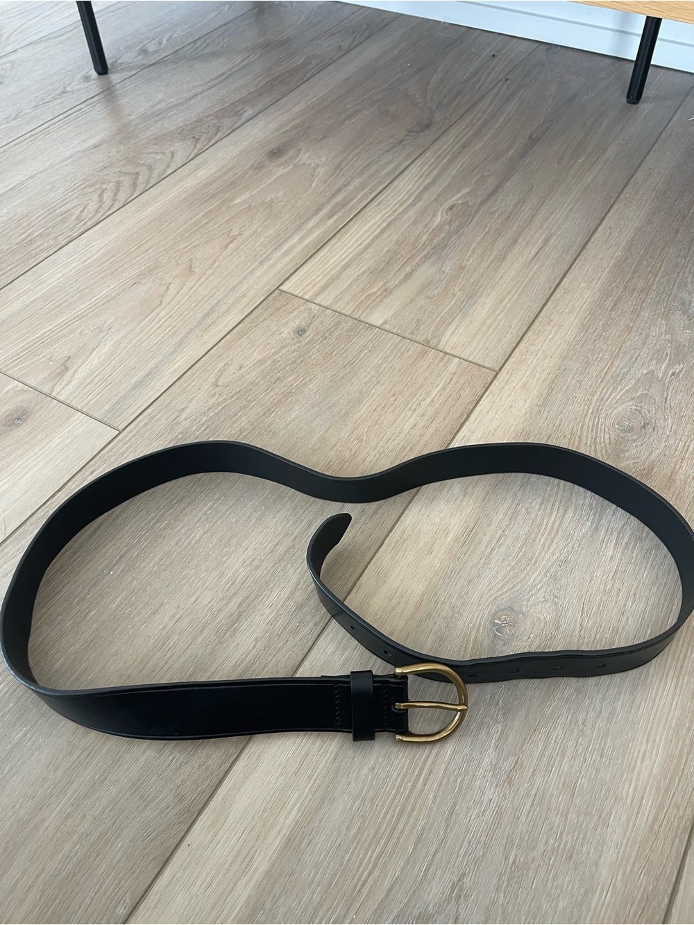 Madewell Classic Black Leather Belt with Gold Buckle
